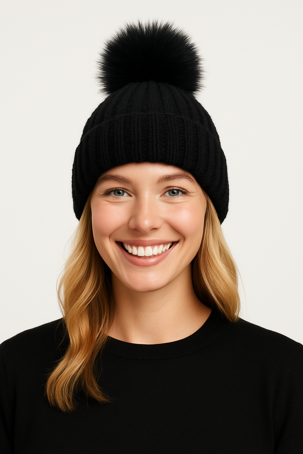 Solid Beanie with Pom
