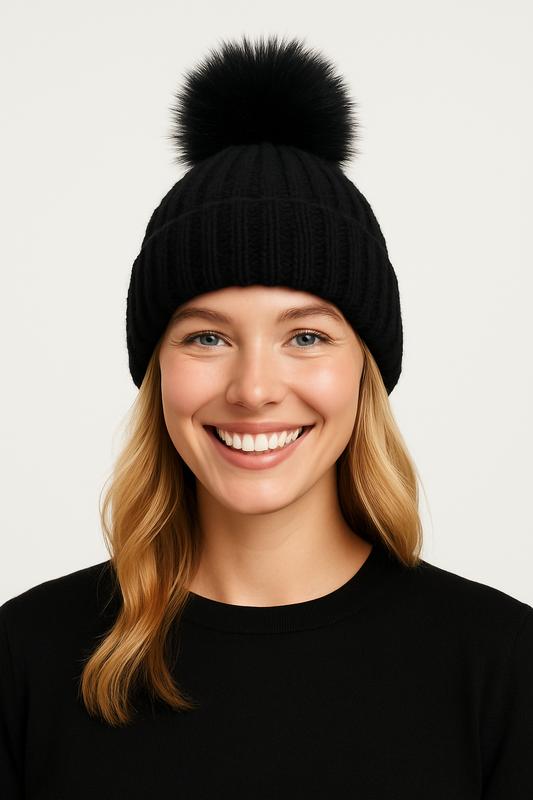 Solid Beanie with Pom