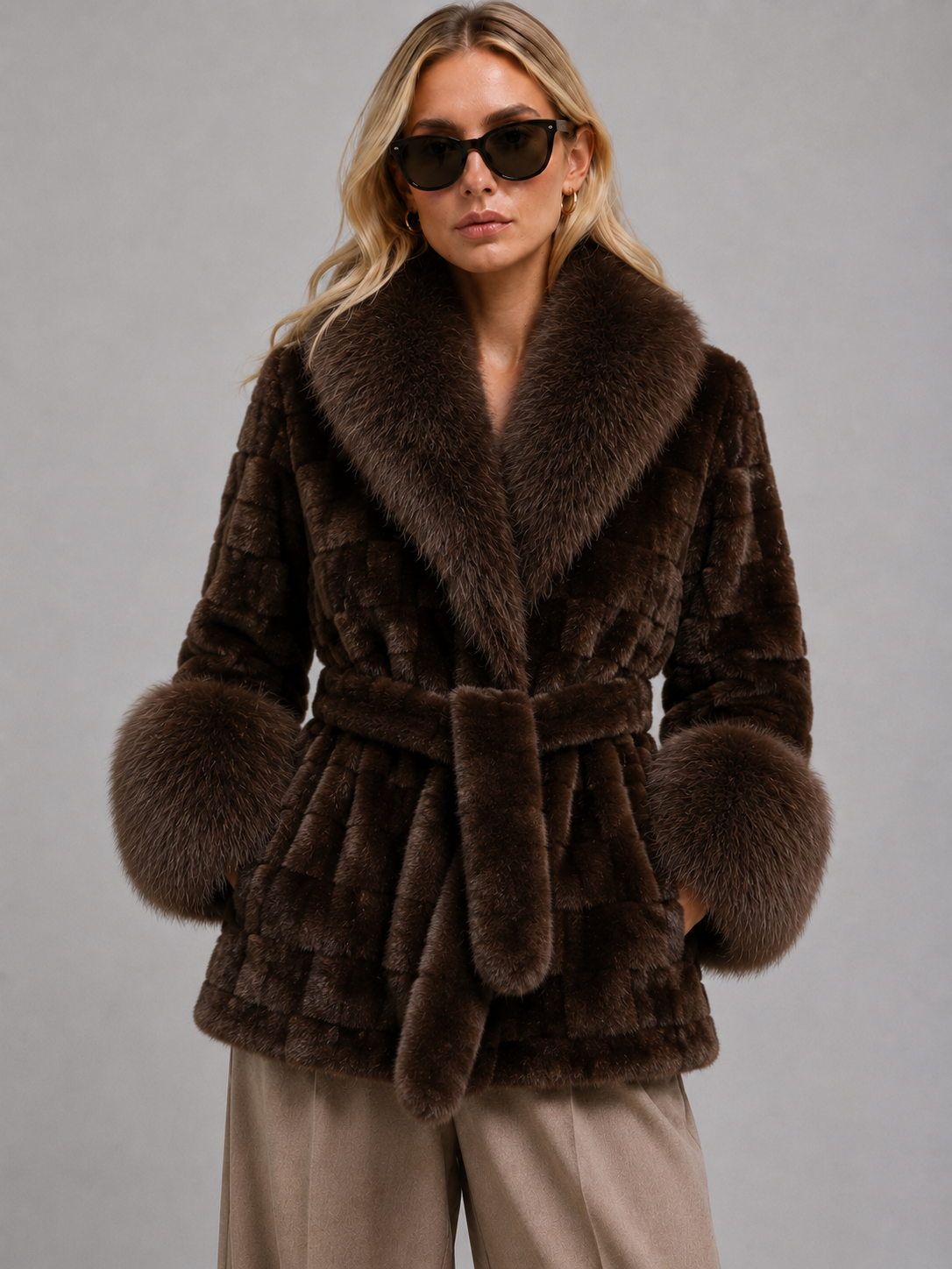 Checker Box Fur Coat