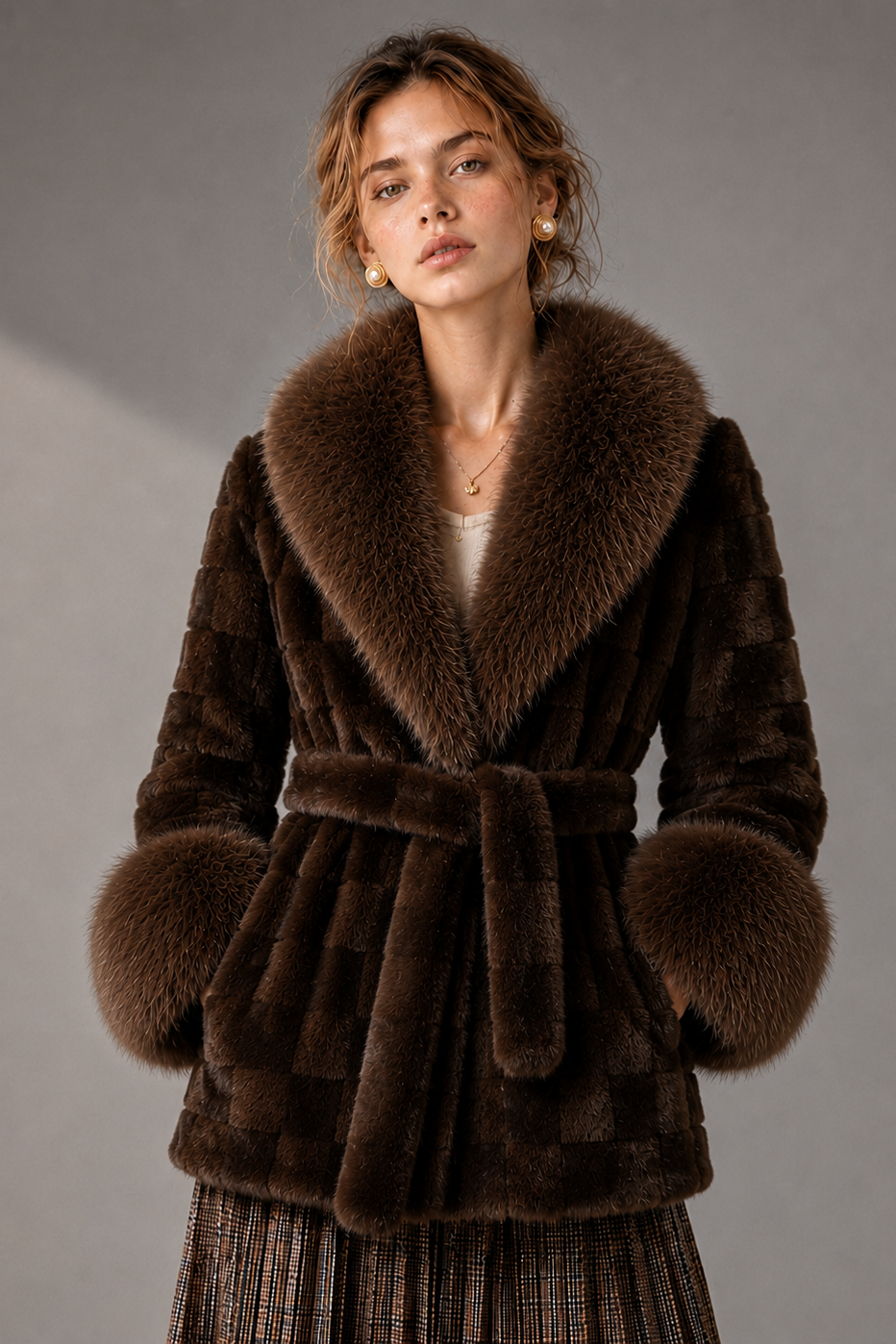 Checker Box Fur Coat