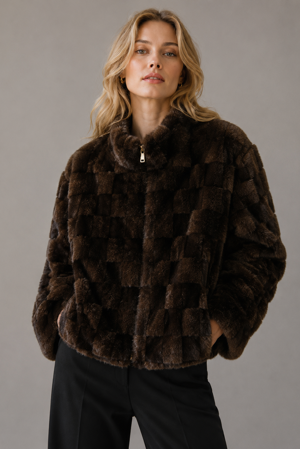 Checker Box Fur Jacket