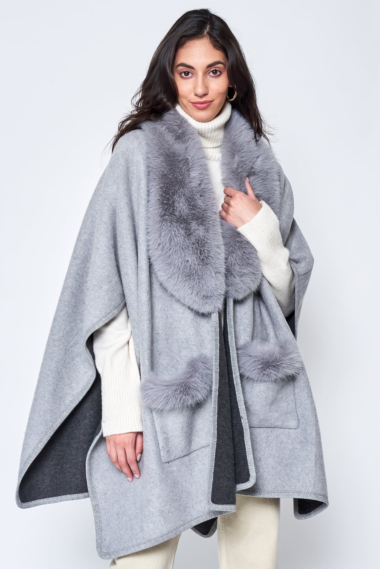 Faux Fur Collar Kimono