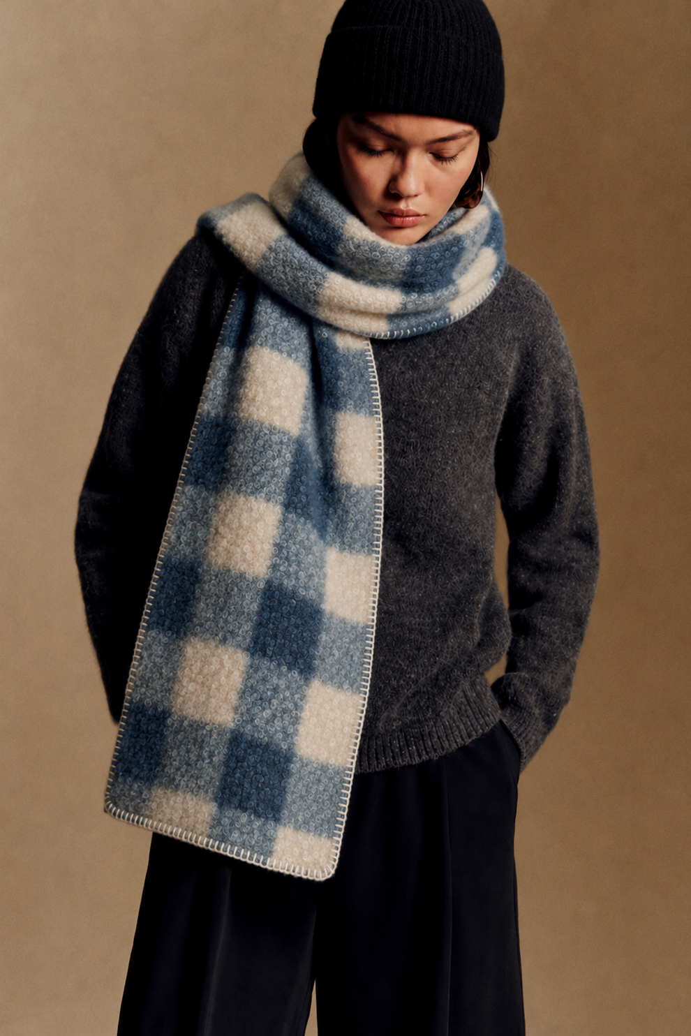 Gingham Pattern Sherpa Scarf