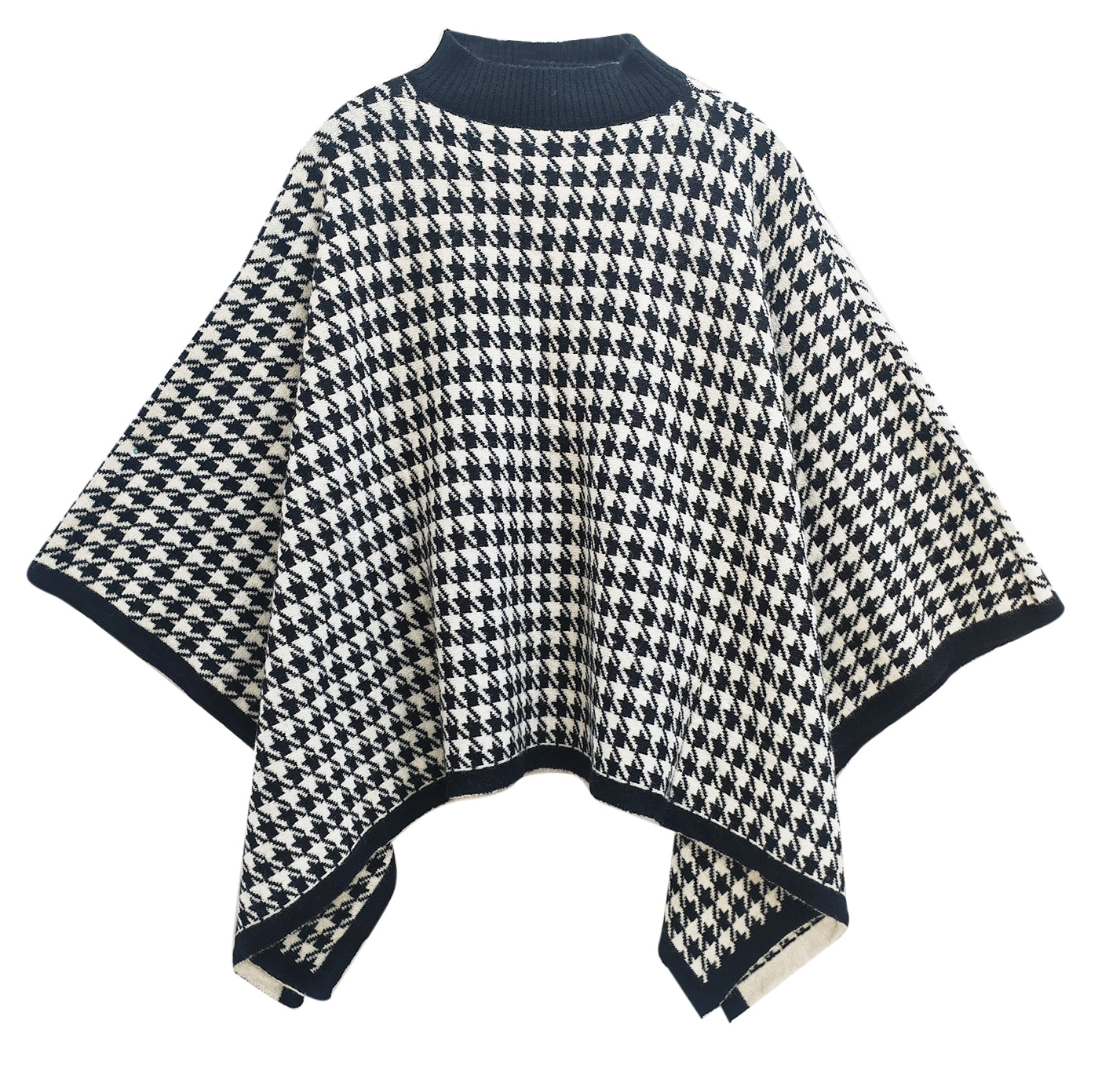 Houndstooth Knit Poncho