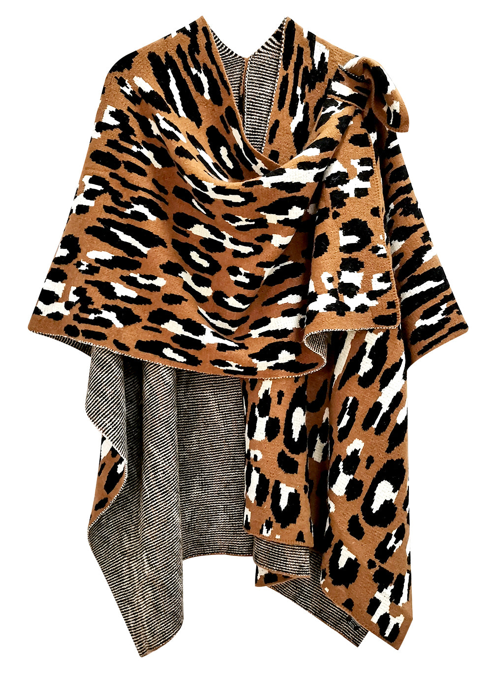 Leopard Knit Ruana with Shoulder Strap