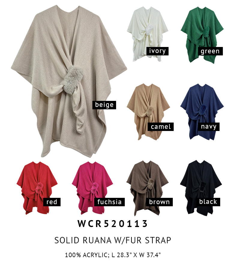 Solid Ruana with Fur Strap