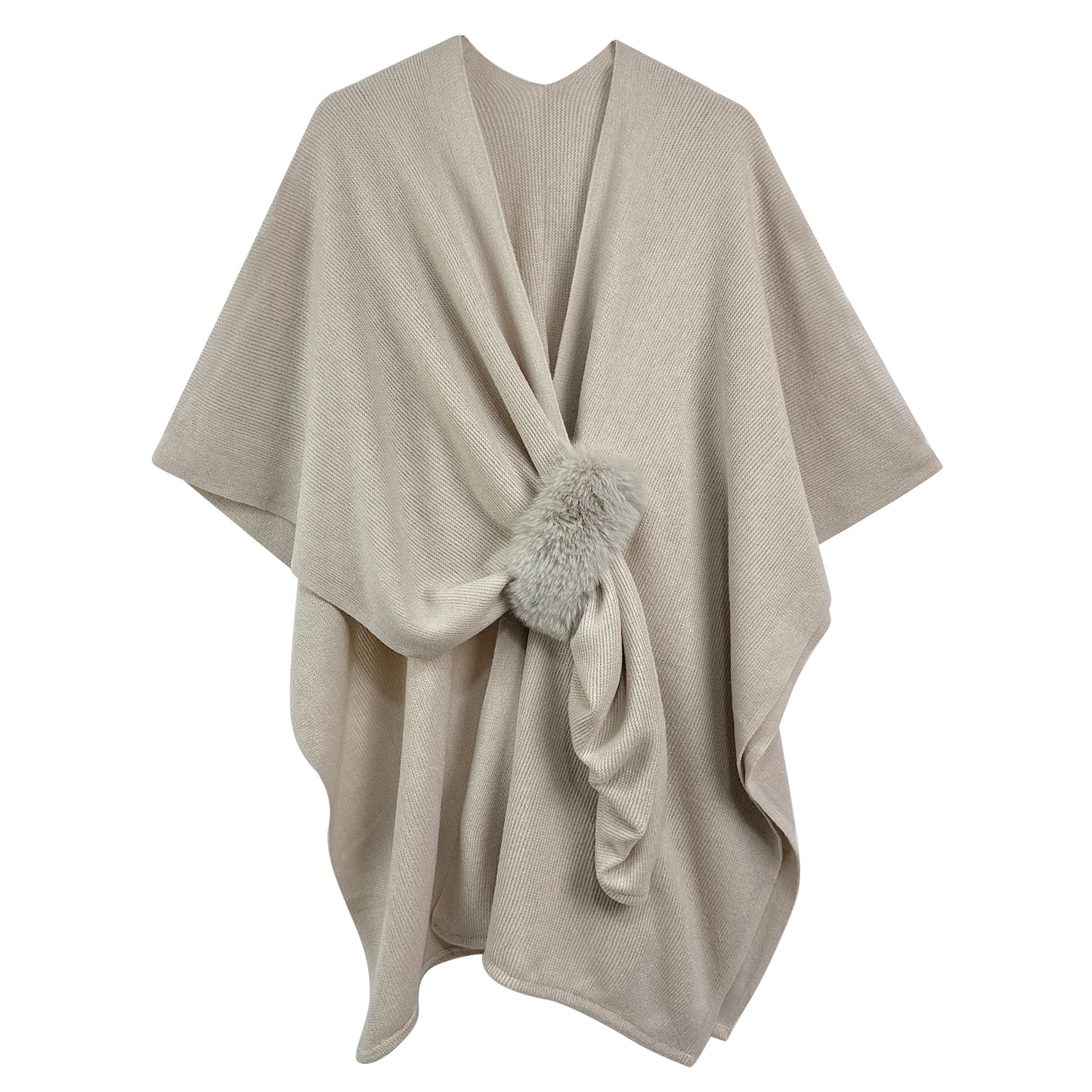 Solid Ruana with Fur Strap