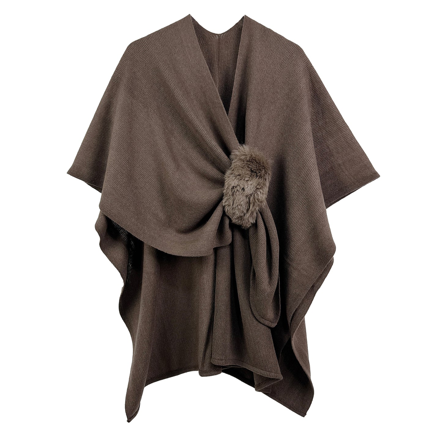 Solid Ruana with Fur Strap