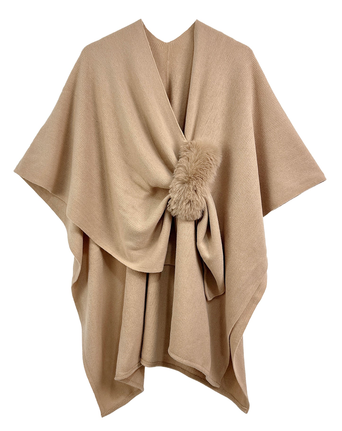 Solid Ruana with Fur Strap