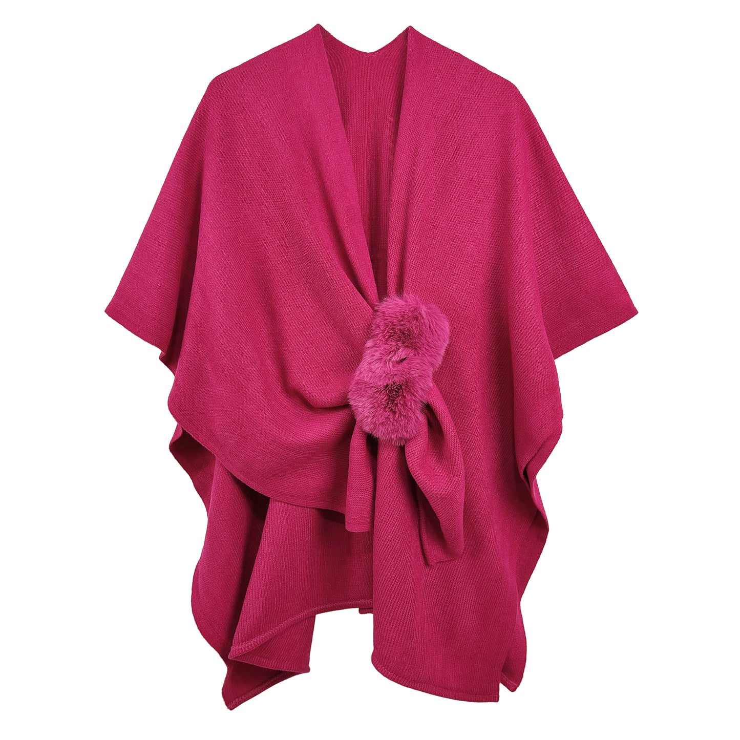 Solid Ruana with Fur Strap