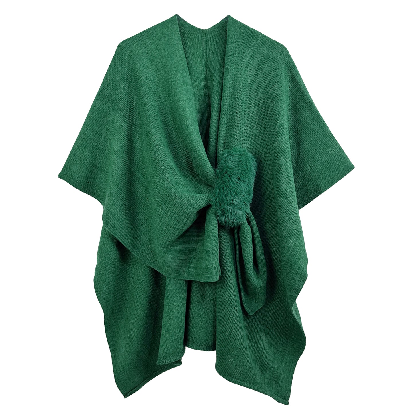 Solid Ruana with Fur Strap