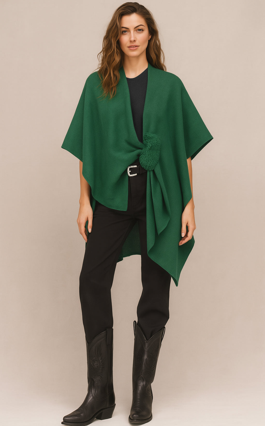 Solid Ruana with Fur Strap