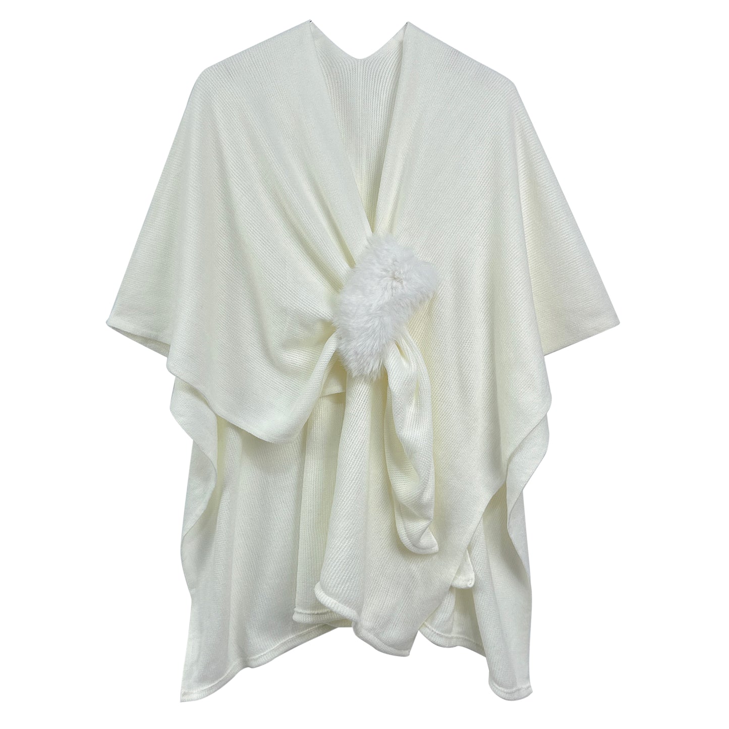 Solid Ruana with Fur Strap