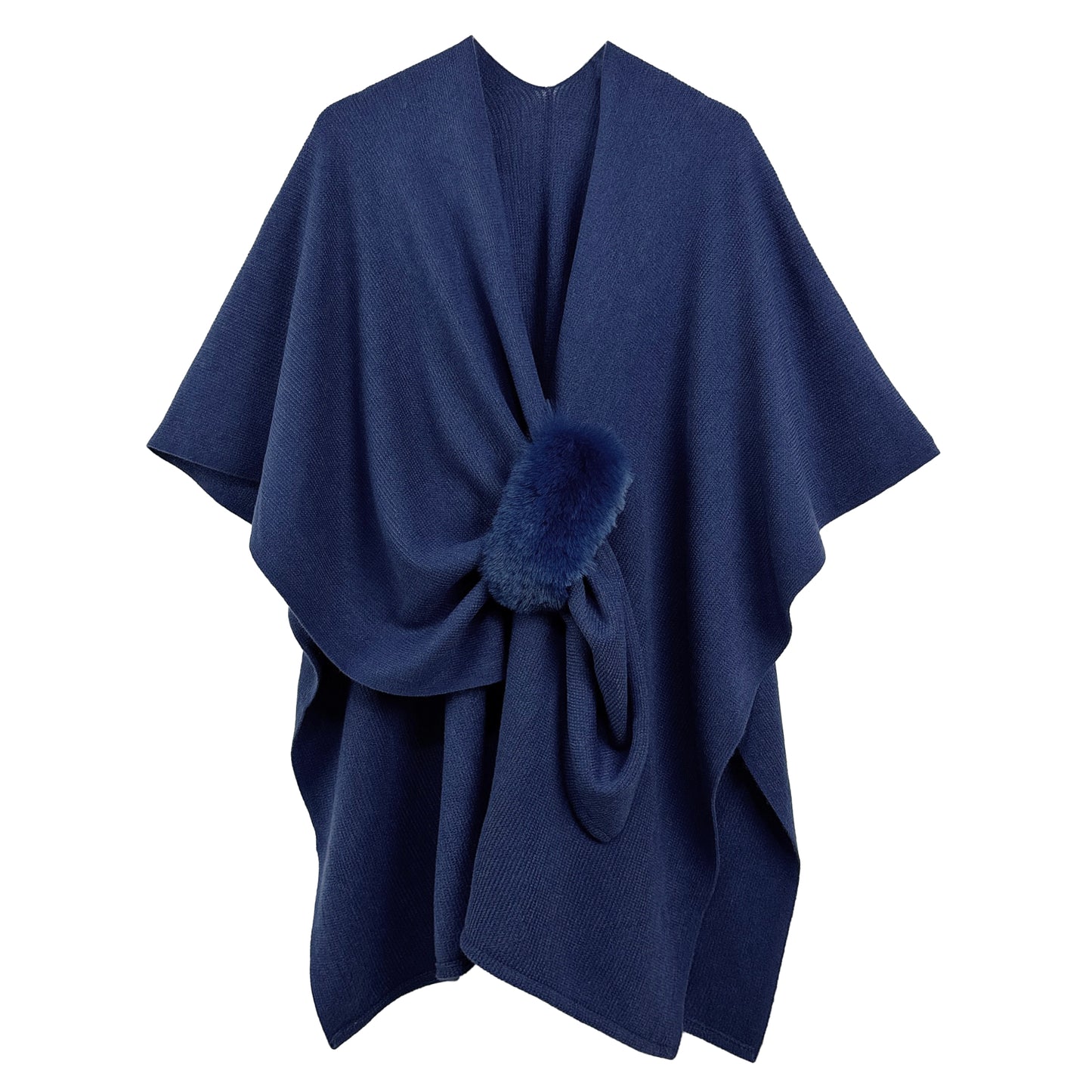 Solid Ruana with Fur Strap