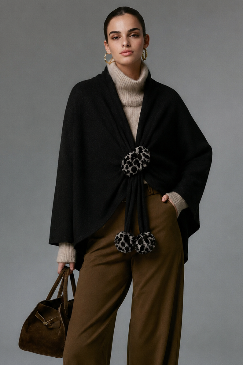 Leopard Fur Accent Ruana