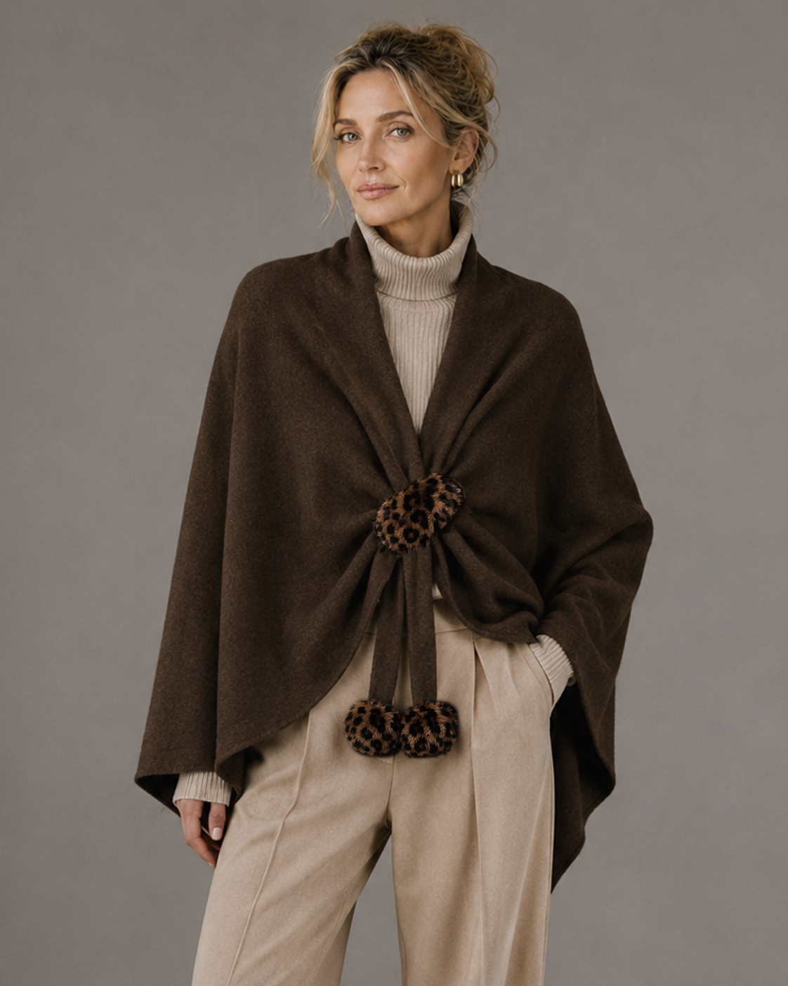 Leopard Fur Accent Ruana