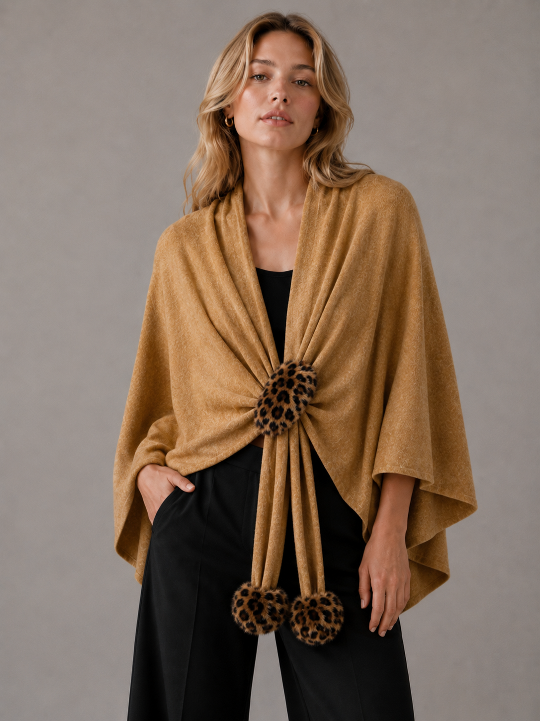 Leopard Fur Accent Ruana
