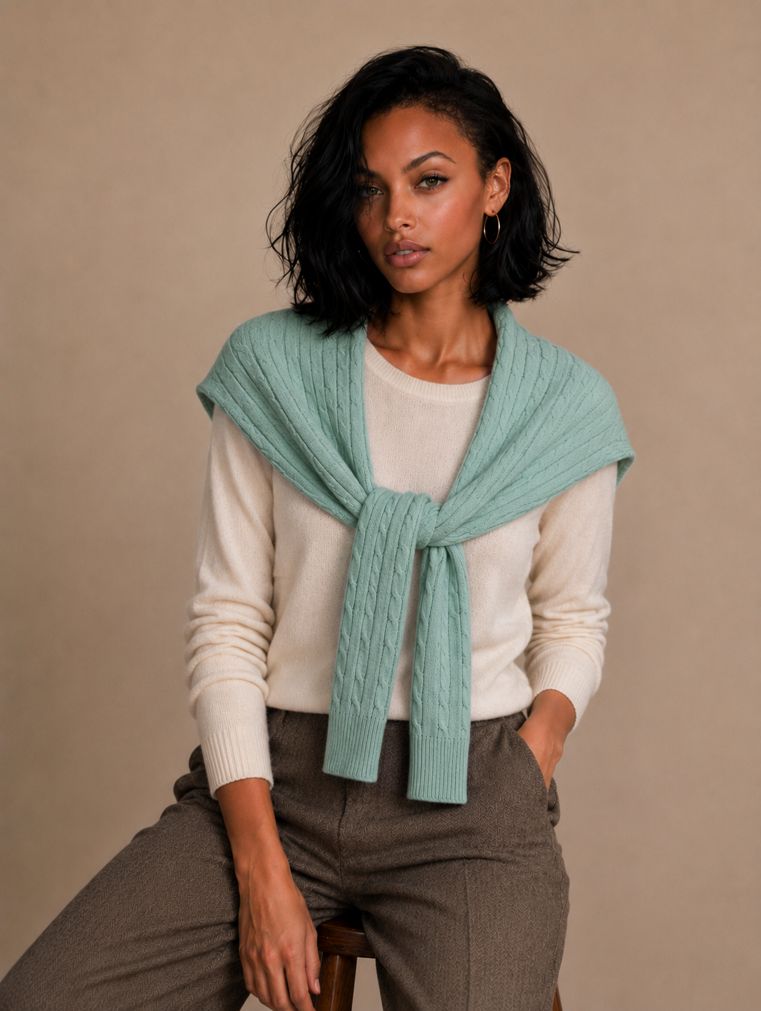 Cable Knitted Shoulder Wrap