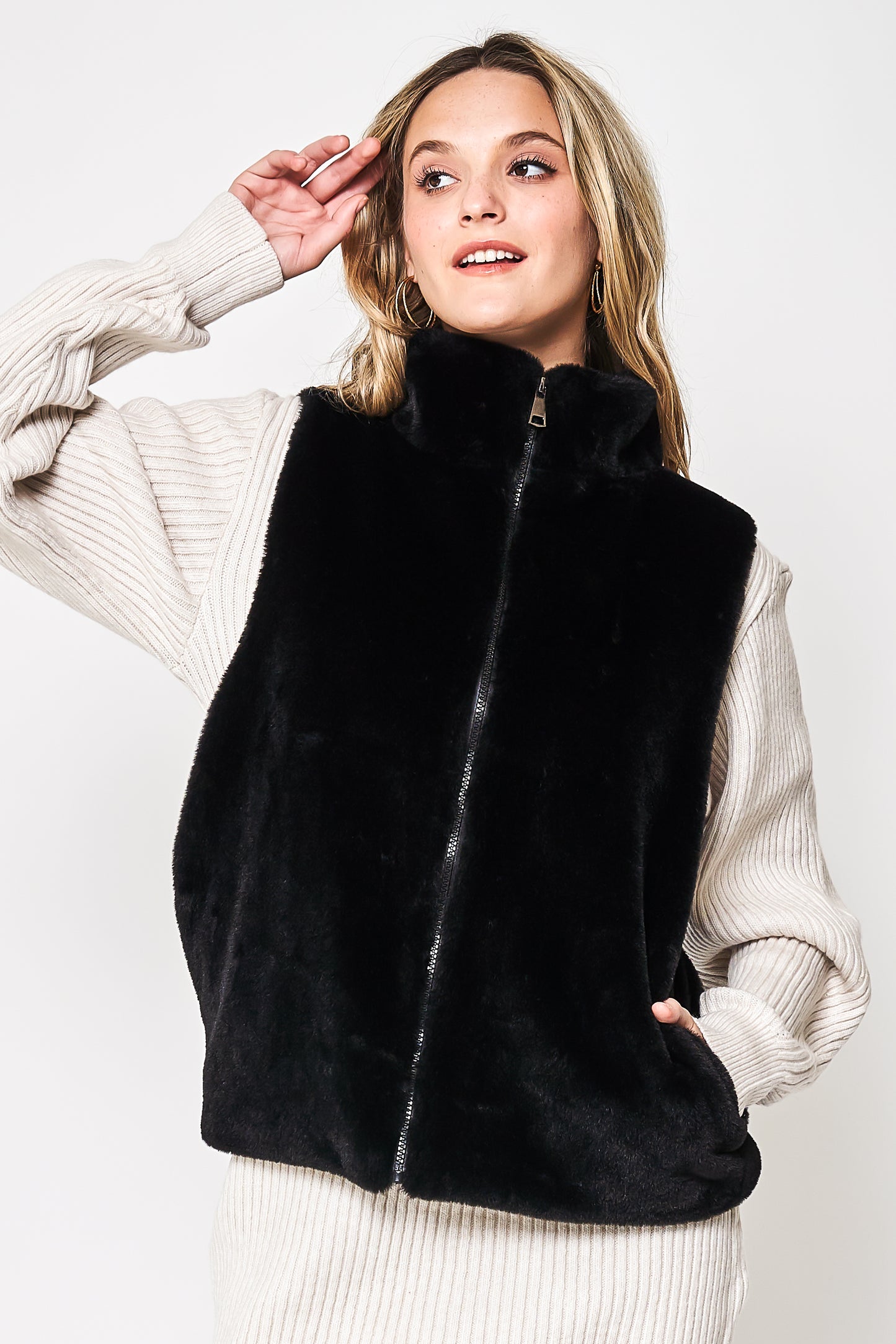 Solid Faux Fur Vest