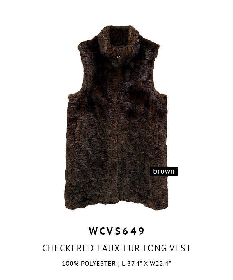 Checkered Faux Fur Long Vest
