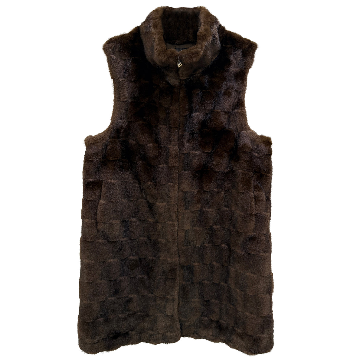 Checkered Faux Fur Long Vest