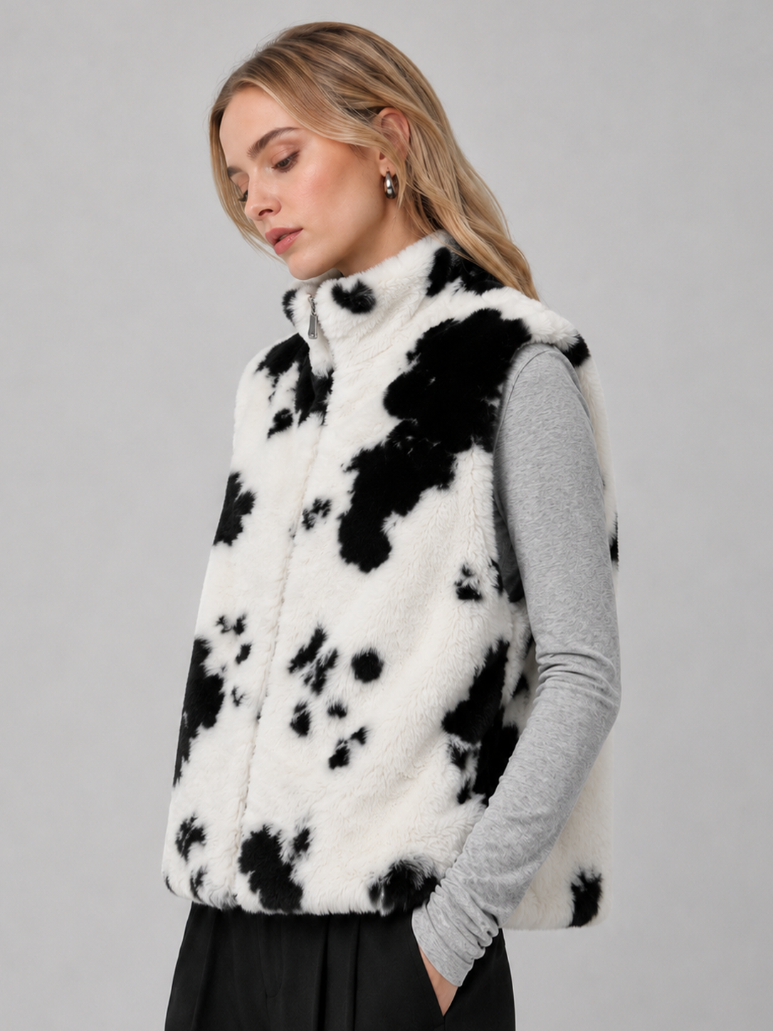 Cow Print Fur Vest