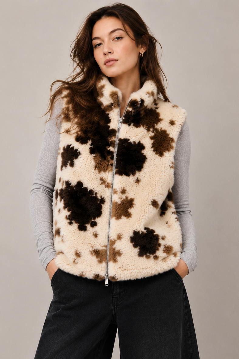 Cow Print Fur Vest