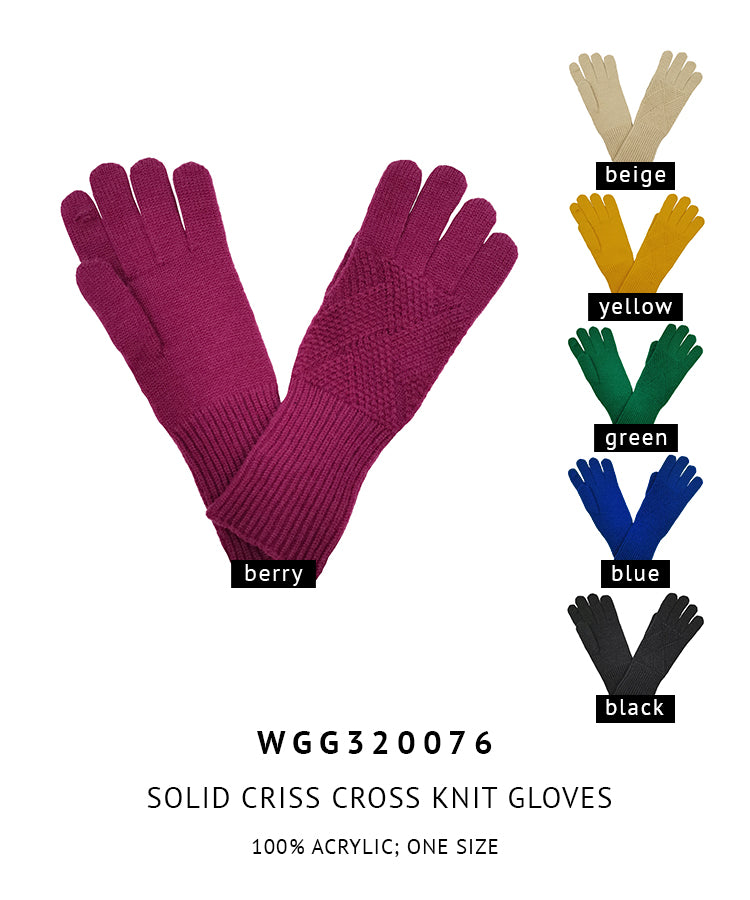 Solid Criss Cross Knit Gloves