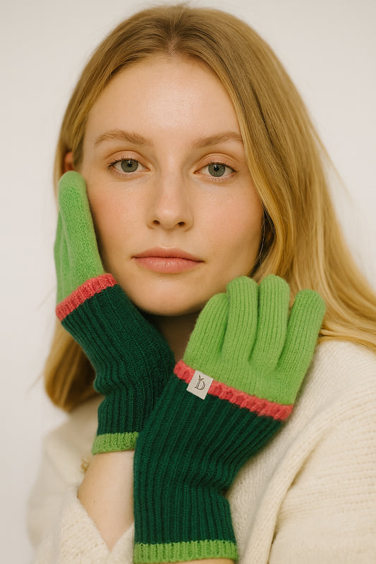 Color Block Layered Knit Gloves