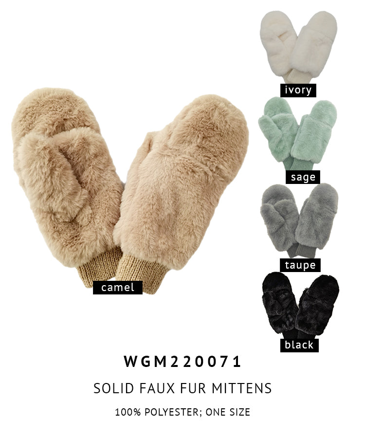 Solid Faux Fur Mittens