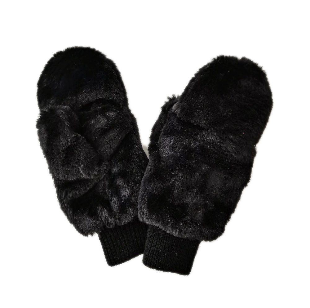 Solid Faux Fur Mittens