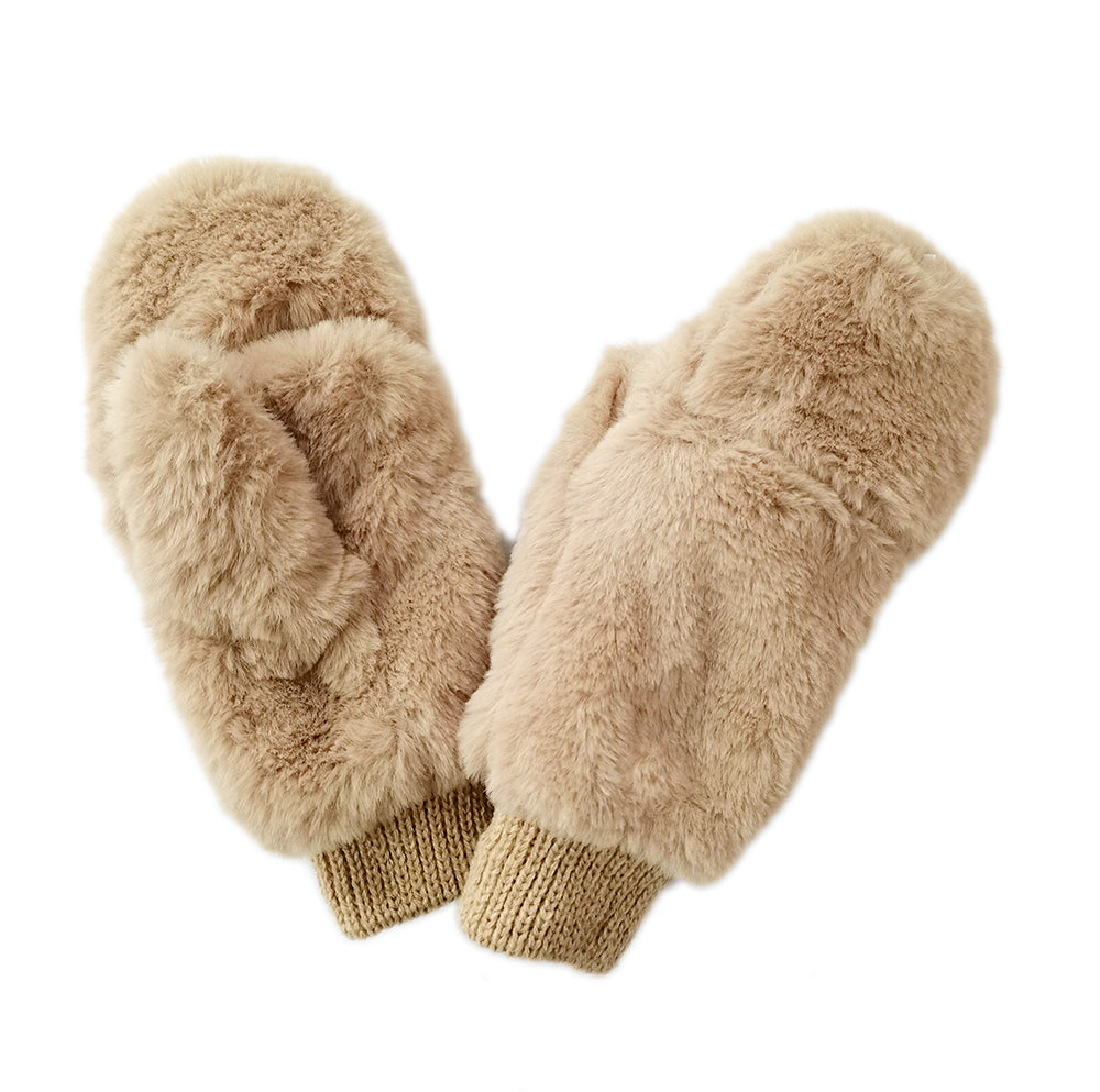 Solid Faux Fur Mittens