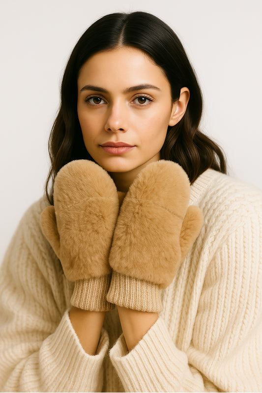 Solid Faux Fur Mittens