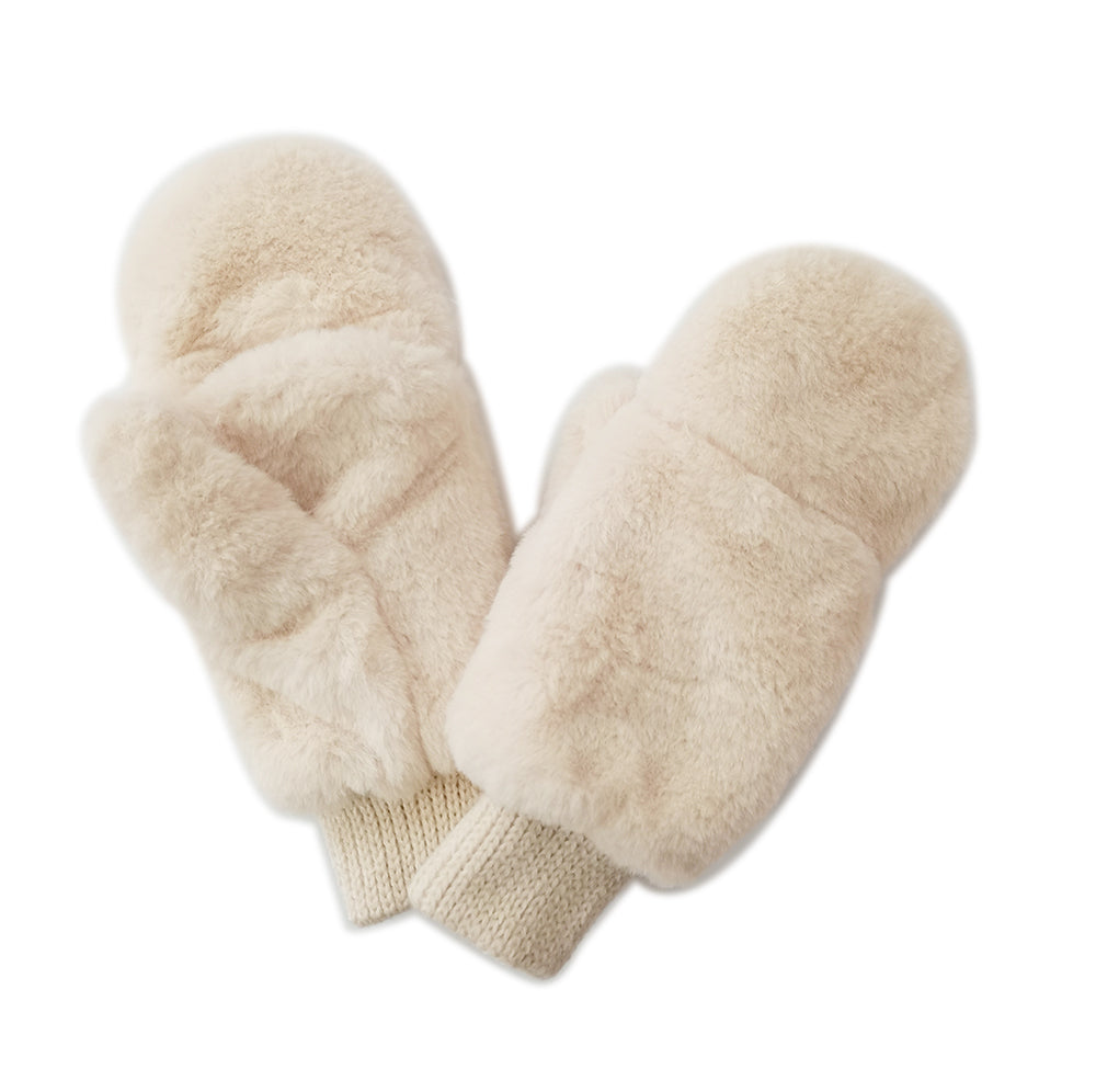 Solid Faux Fur Mittens