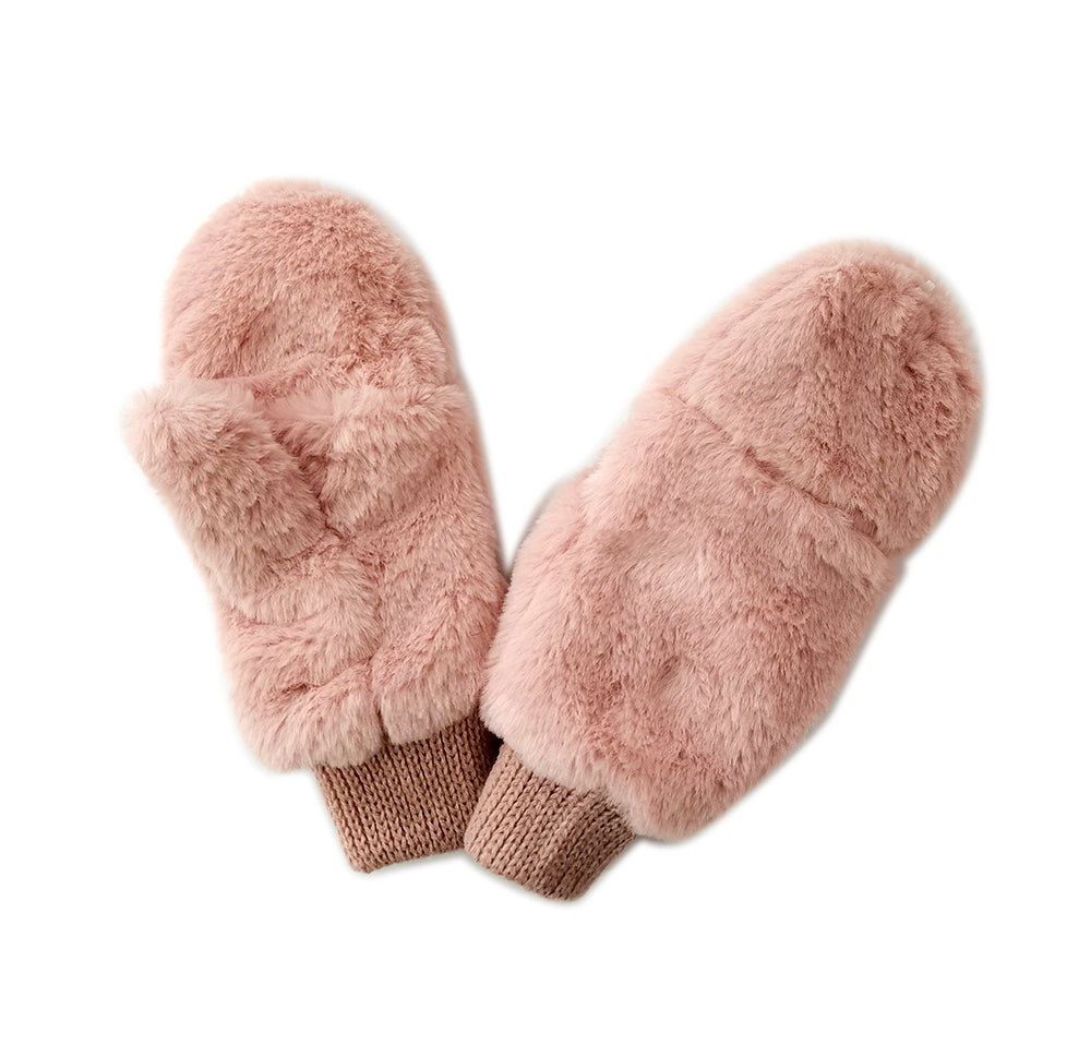 Solid Faux Fur Mittens