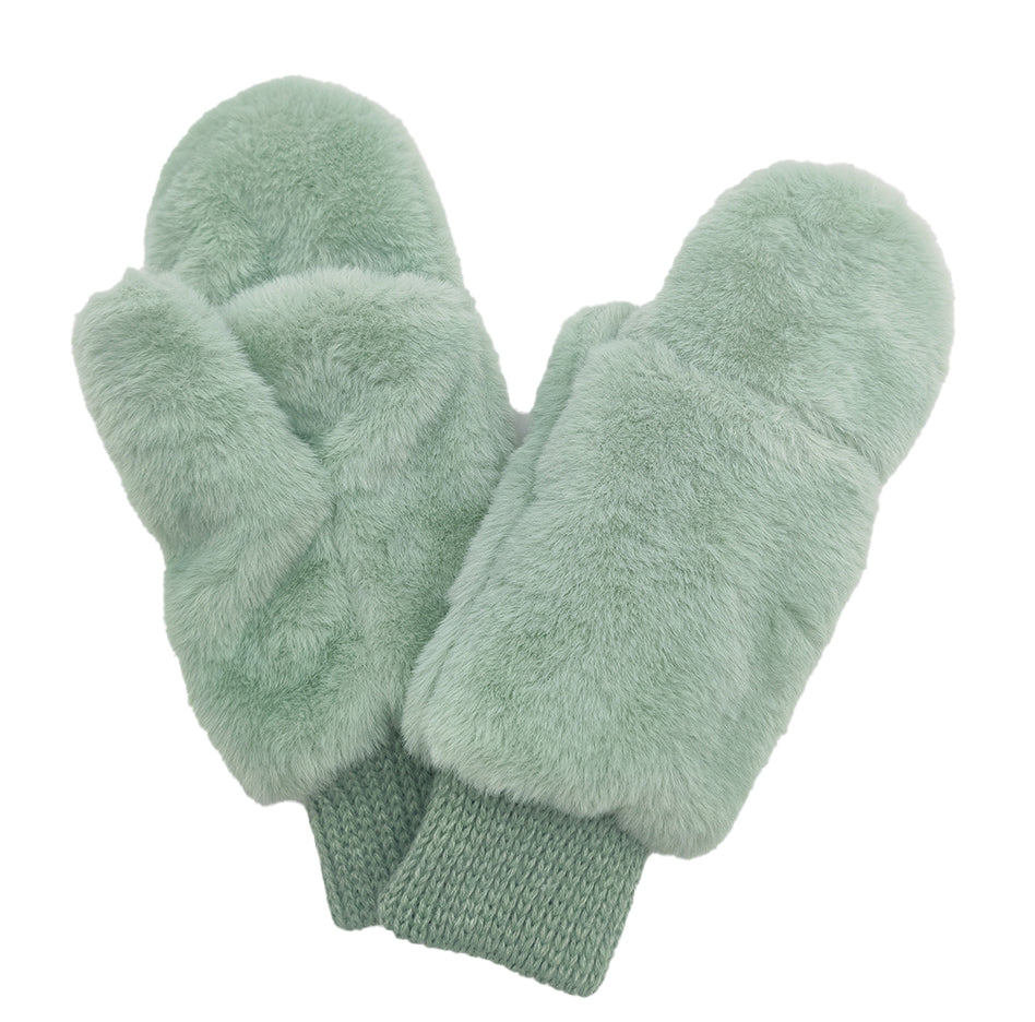 Solid Faux Fur Mittens