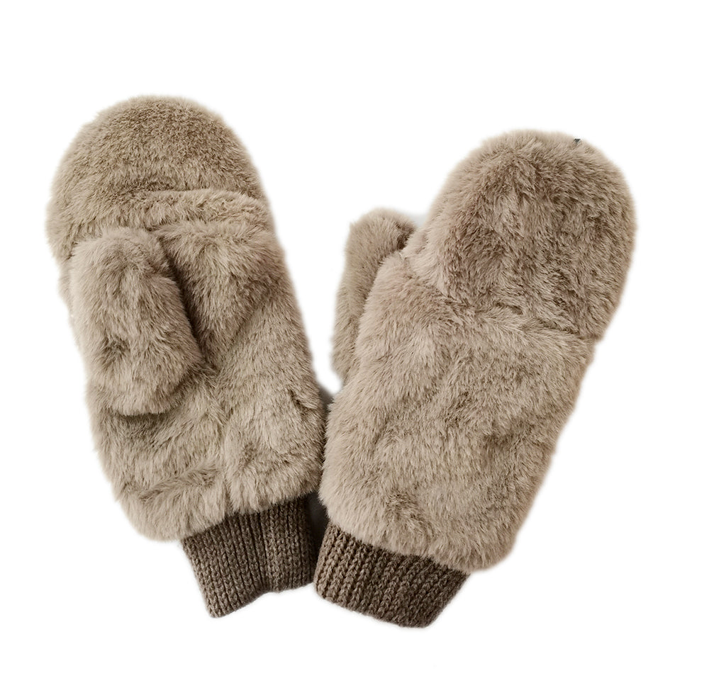 Solid Faux Fur Mittens