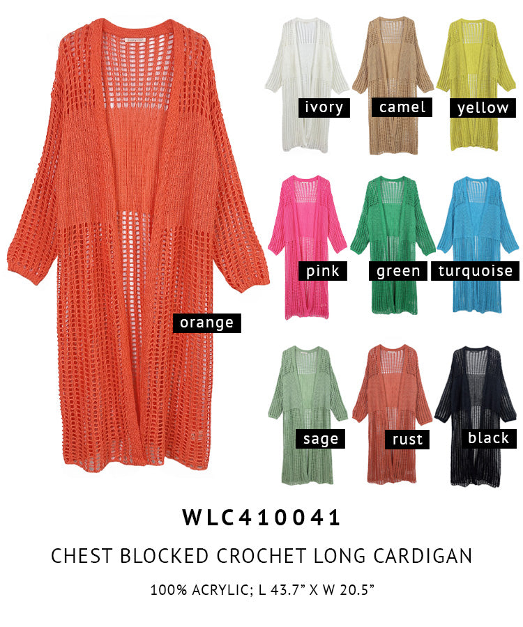 Chest Blocked Crochet Long Cardigan