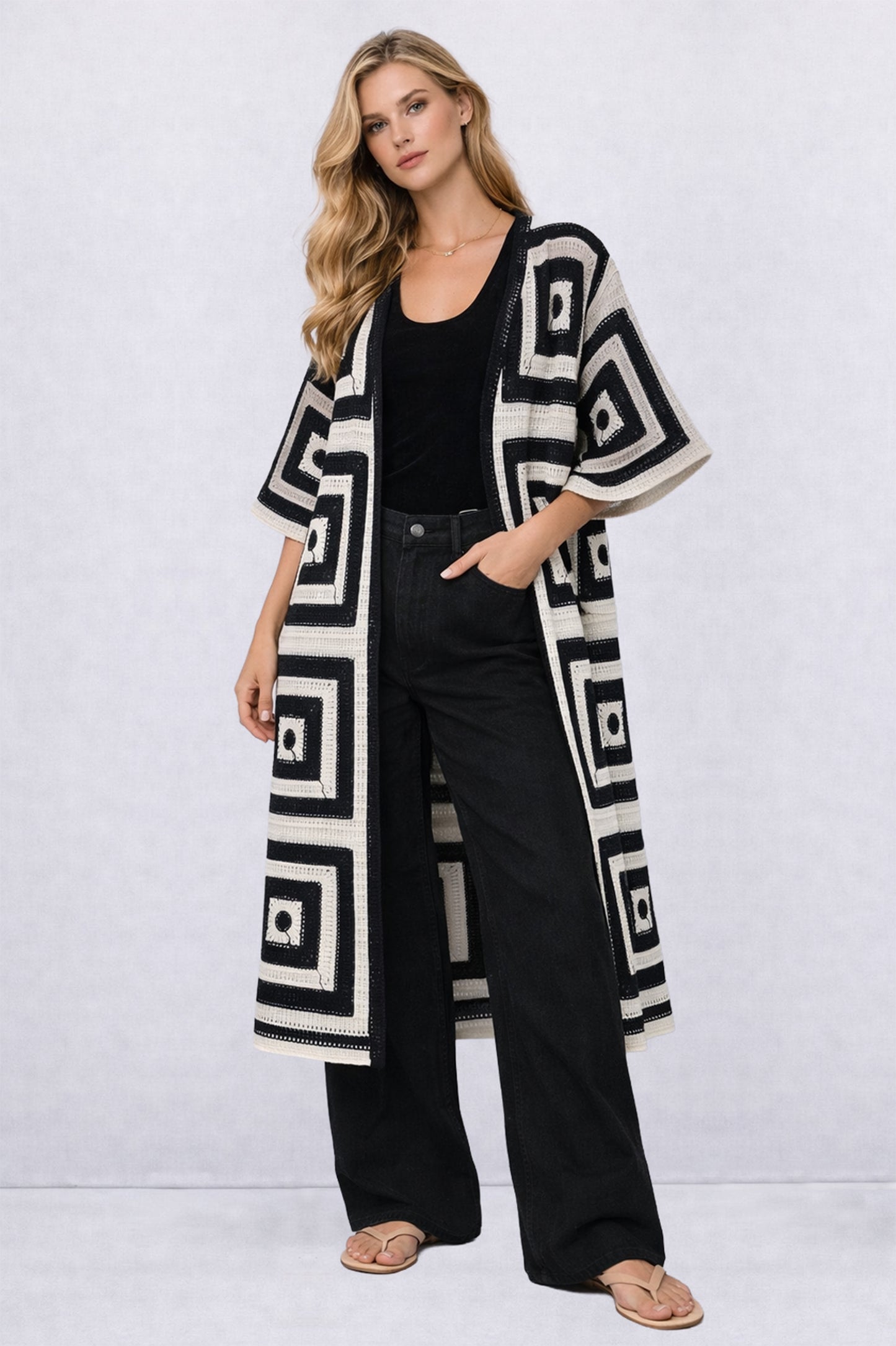 Square Pattern Crochet Cardigan