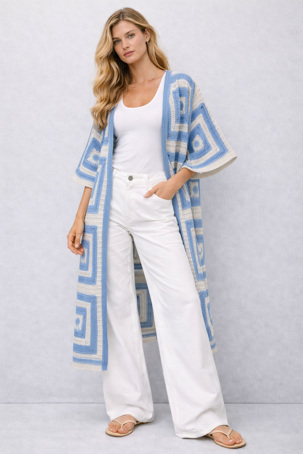 Square Pattern Crochet Cardigan