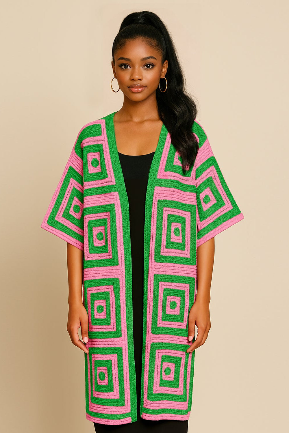 Square Pattern Crochet Cardigan