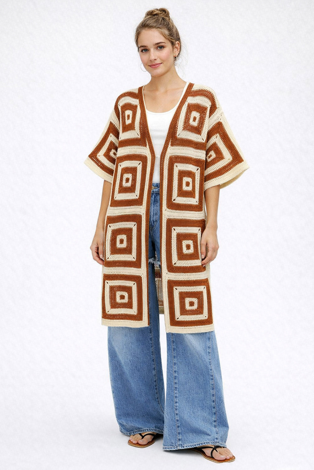 Square Pattern Crochet Cardigan