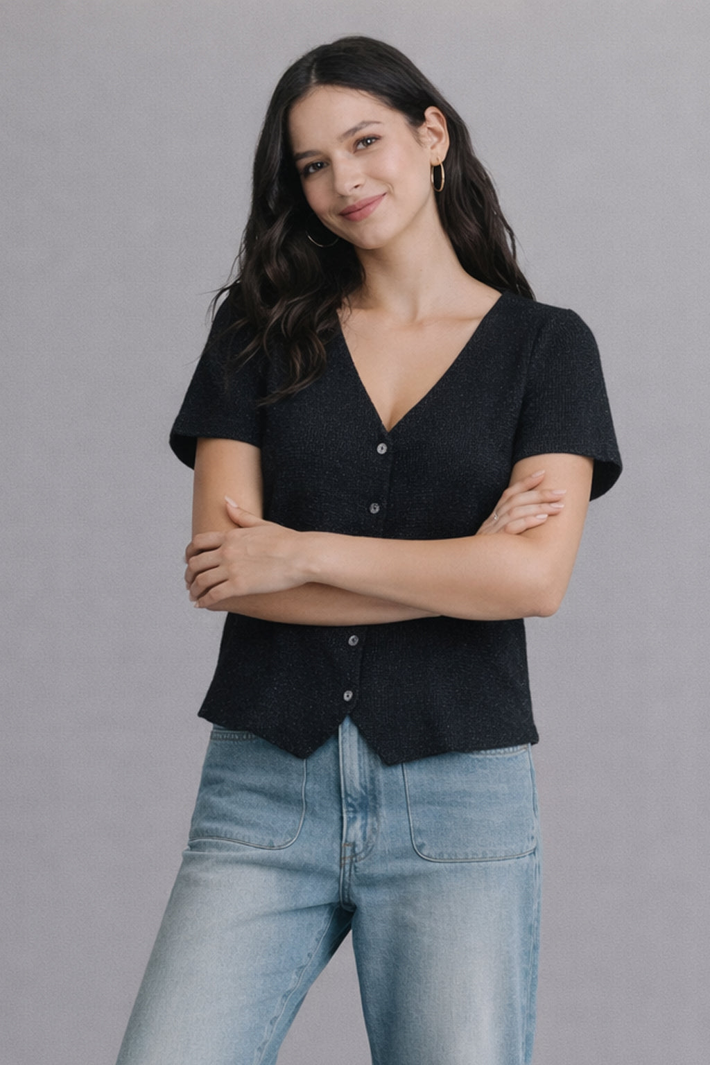 Lurex Short Sleeve Cardigan