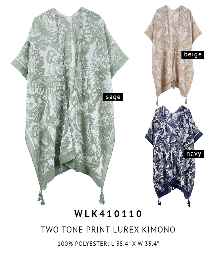 Two Tone Print Lurex Kimono