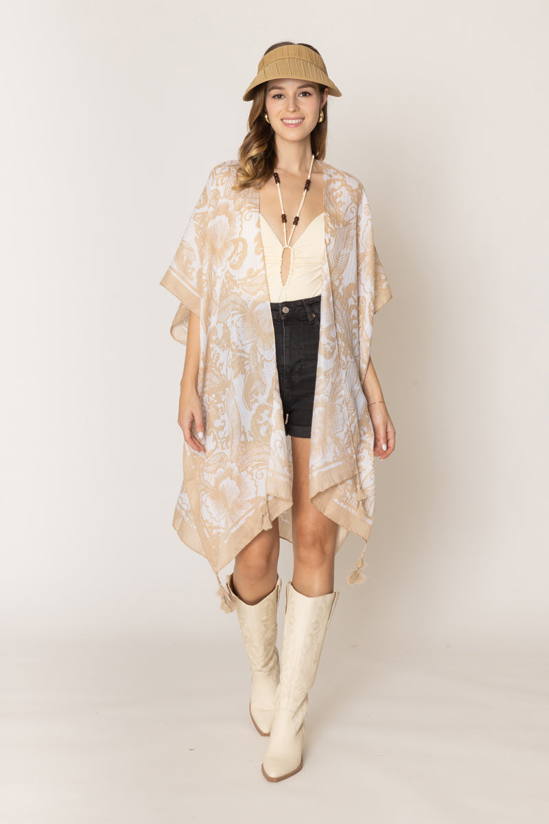 Two Tone Print Lurex Kimono