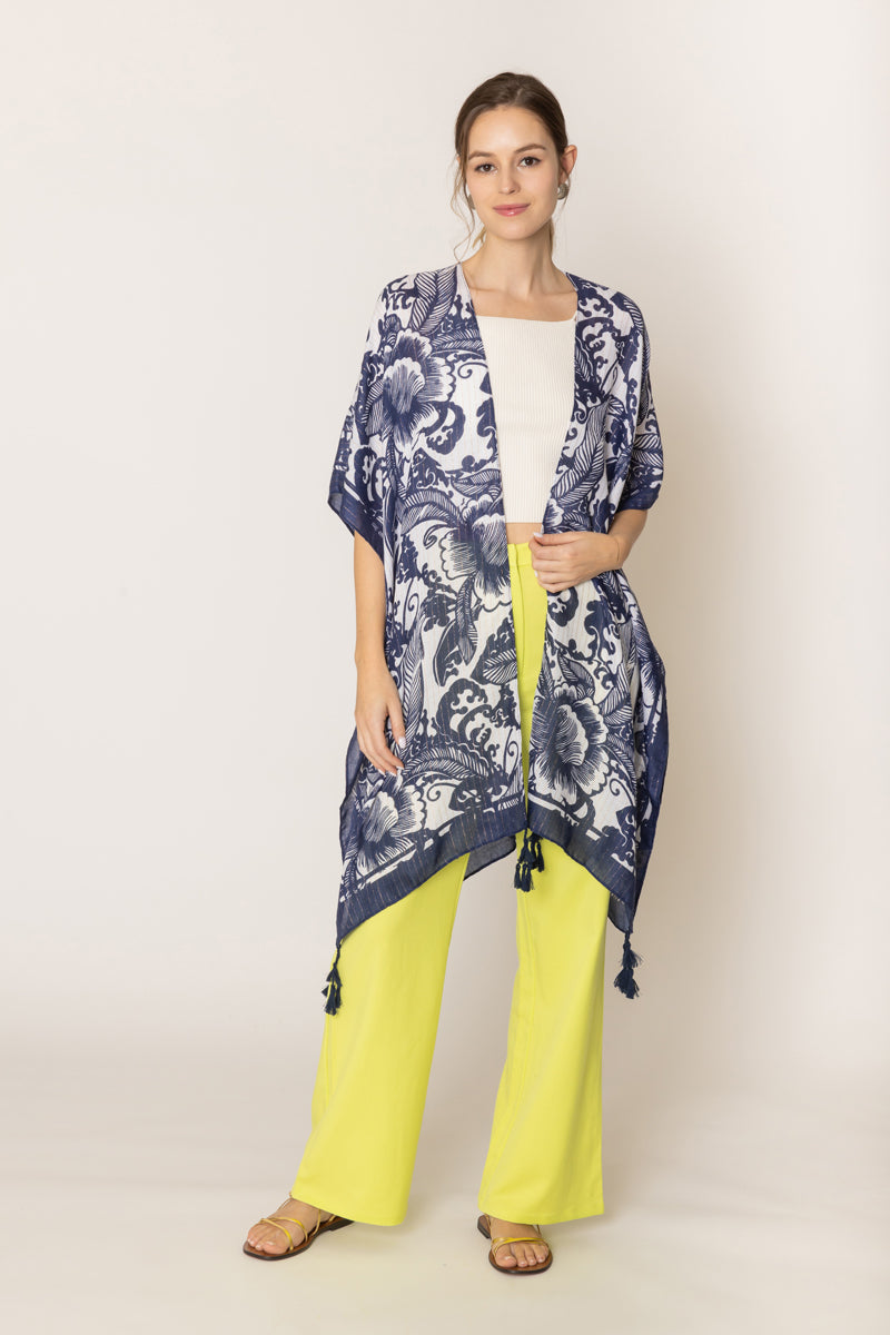 Two Tone Print Lurex Kimono