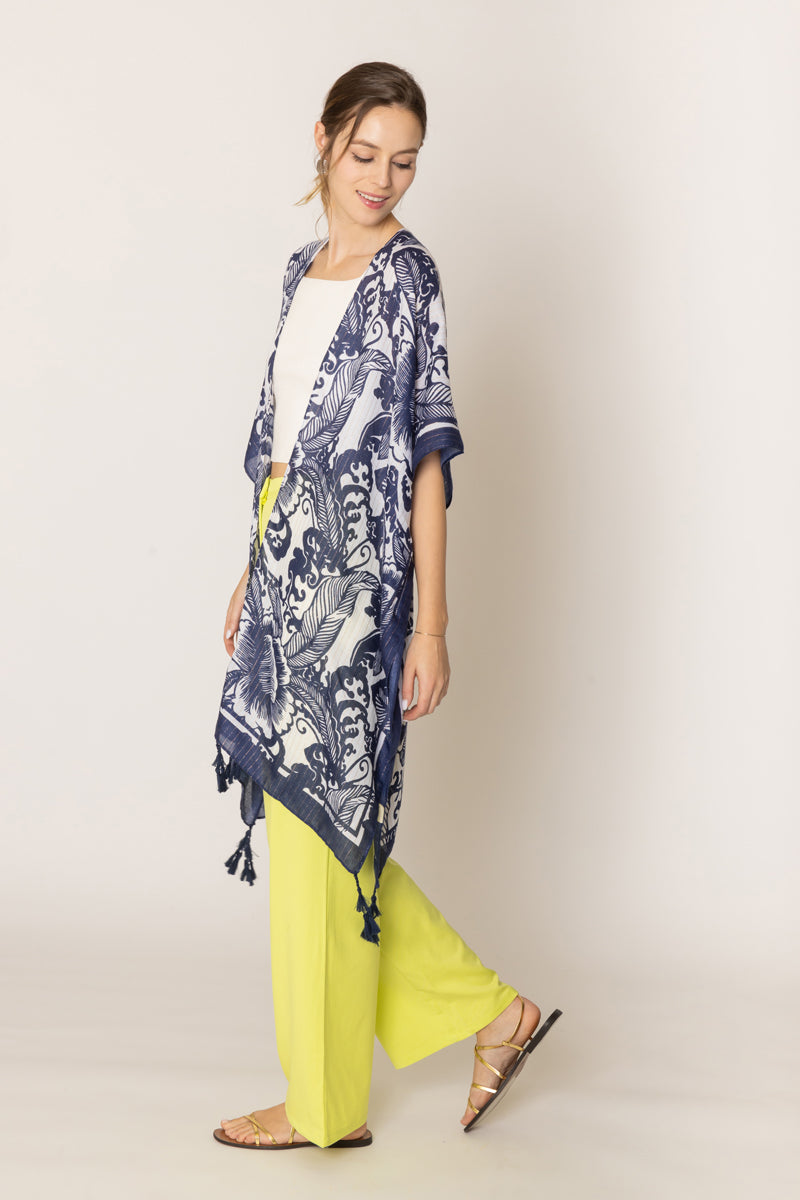 Two Tone Print Lurex Kimono