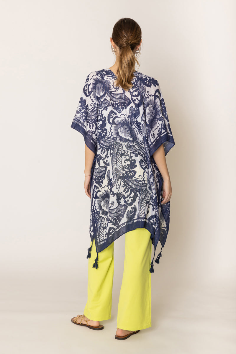 Two Tone Print Lurex Kimono