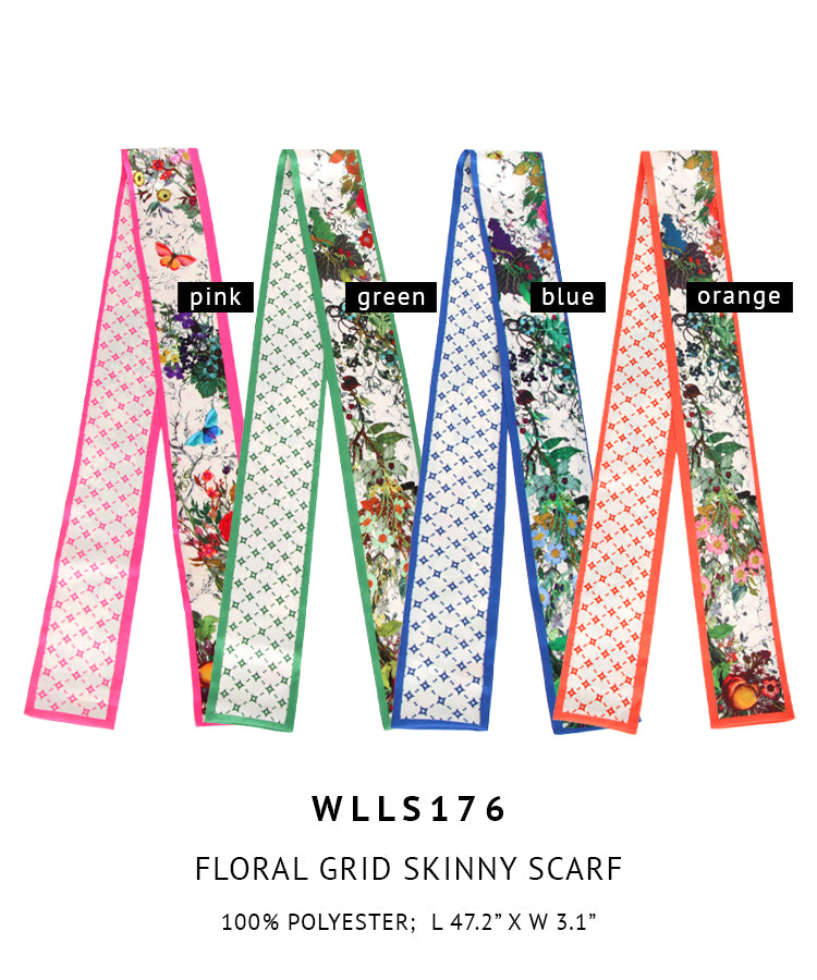 Floral Grid Skinny Scarf