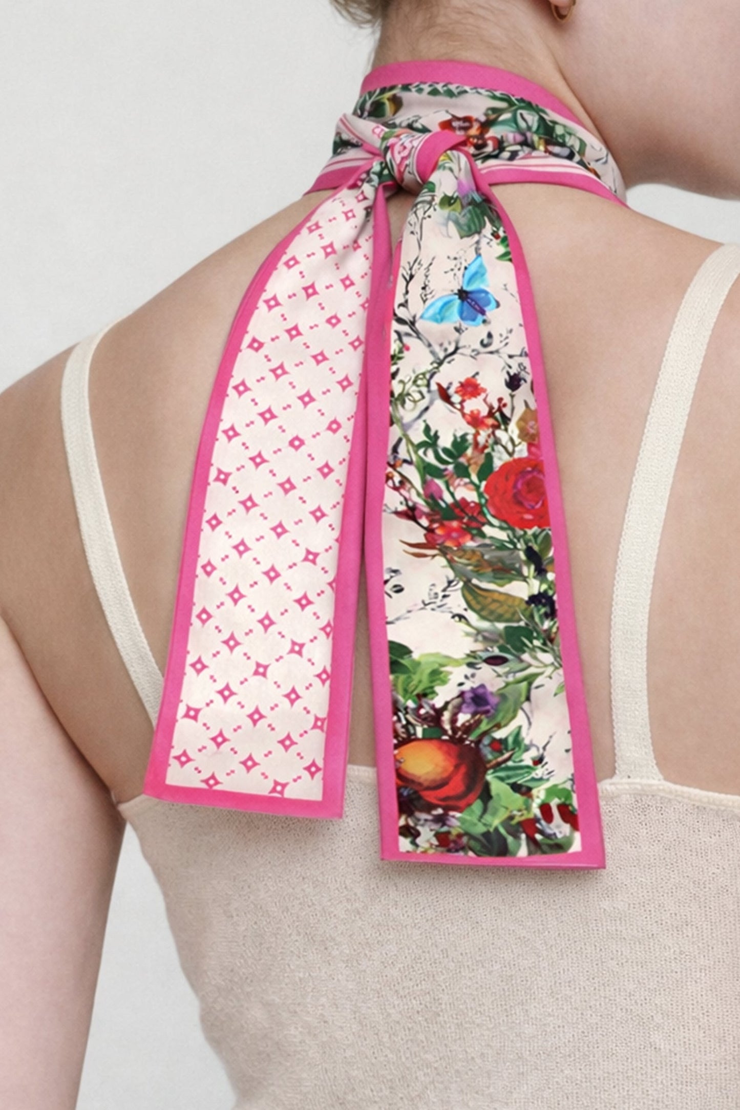 Floral Grid Skinny Scarf